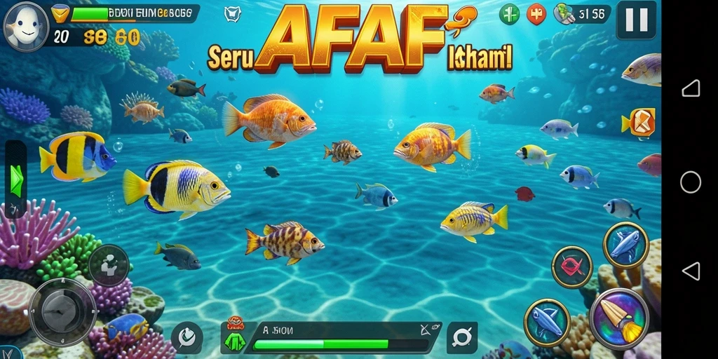 Screenshot gameplay AFAF menampilkan aksi seru menembak ikan.