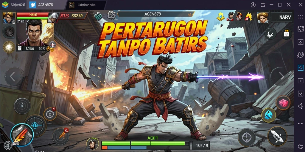 Tangkapan layar utama AGEN878 menampilkan duel karakter yang intens.