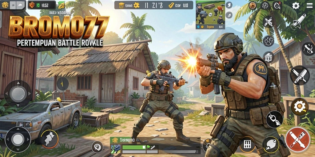 Tampilan gameplay BROMO77 dalam arena Battle Royale yang seru.