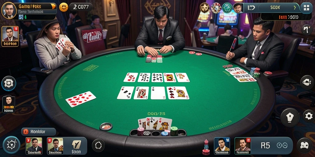 Tampilan gameplay C0077 yang menarik saat bermain Poker.