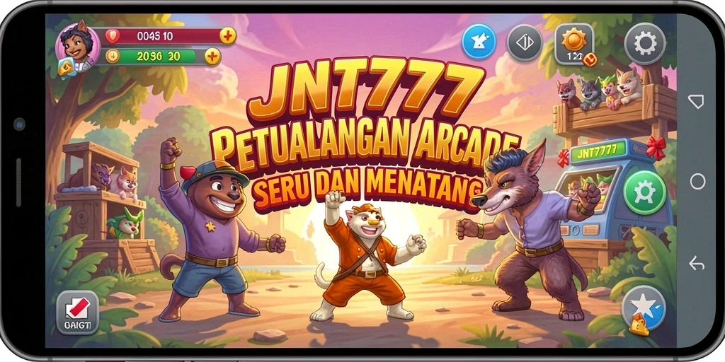 Tangkapan layar JNT777 menunjukkan gameplay Arcade yang menantang dan penuh warna.