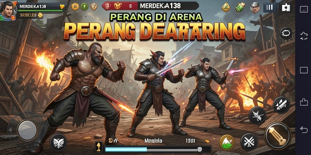 Tampilan gameplay MERDEKA138 dengan pertarungan yang intens.