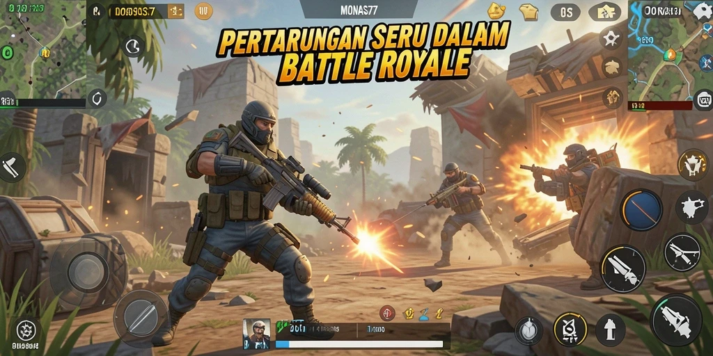Tangkapan layar menunjukkan aksi mendebarkan dalam permainan Battle Royale.