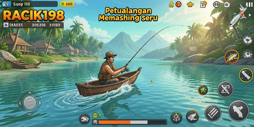 Cuplikan gameplay yang menampilkan pengalaman memancing di RACIK198.