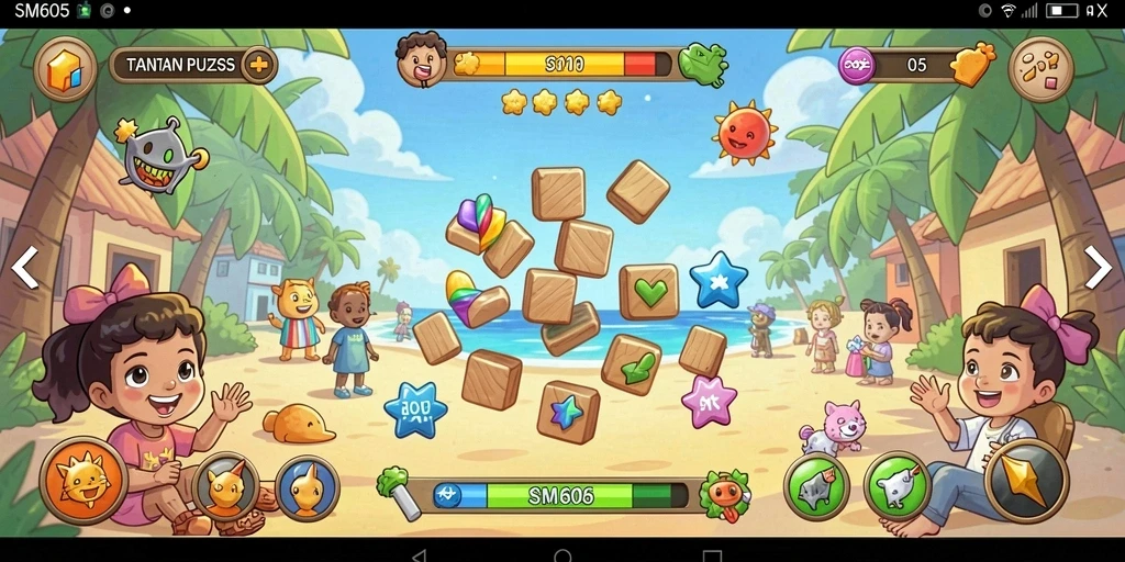 Screenshot permainan SM605 menampilkan tantangan puzzle yang menarik.