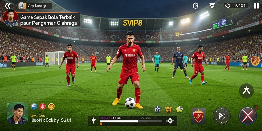 Tangkapan layar dari gameplay SVIP8 yang mendebarkan di lapangan sepak bola.